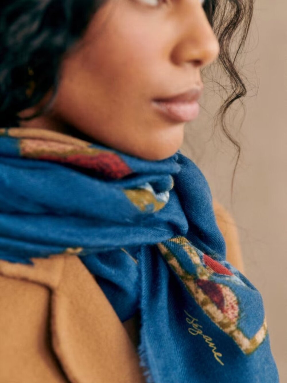 Sézane NWT Pio Scarf in Blue Merveille Print - Picture 3 of 6